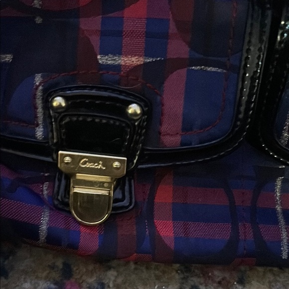 Coach Navy and Red Plaid Women's Bag - Picture 3 of 9